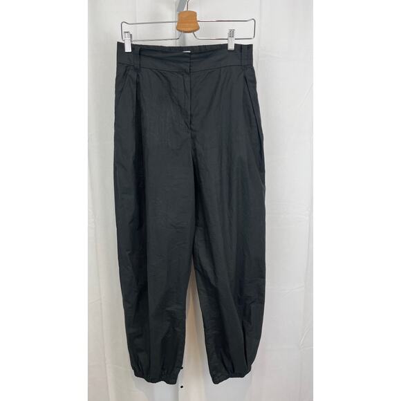 TANYA TAYLOR Dionne Pants Zip Fly Balloon Hem High Rise Cotton Poplin Black 8 - Picture 1 of 12